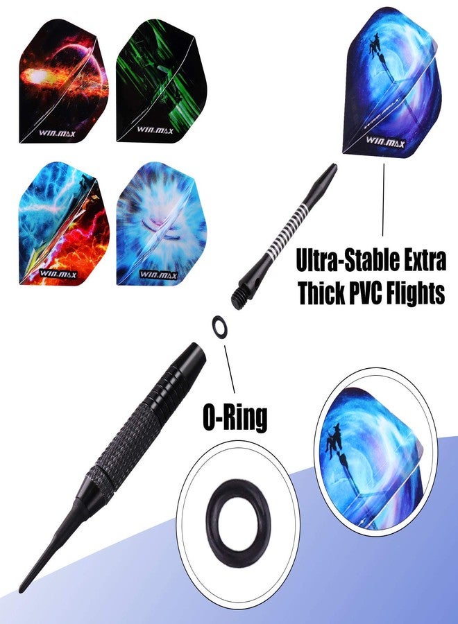 وين ماكس مجموعة سهام WIN.MAX ذات رؤوس بلاستيكية ناعمة - 12 قطعة بوزن 18 غرامًا مع 100 رأس سهم إضافي، و12 ريشة واقية، ومفتاح ربط للوحة سهام إلكترونية - Image 3